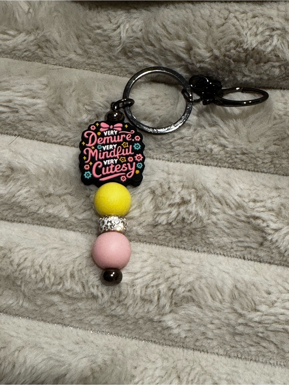 Cute Pink & Yellow Bead Keychain Slogan Accent